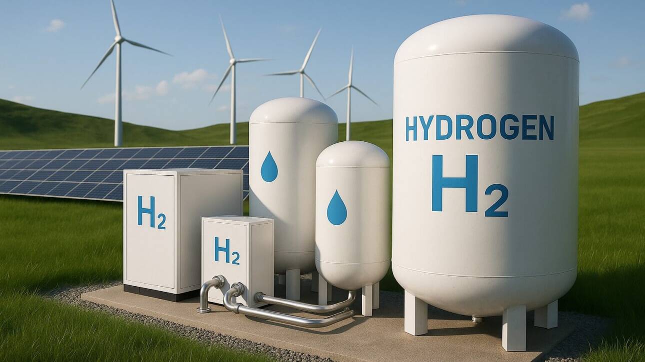 Impianto per la produzione e lo stoccaggio di idrogeno verde con energia solare ed eolica