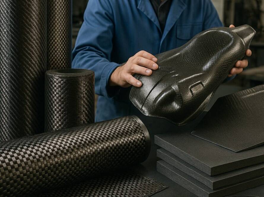 Tecnico controlla componente in materiale composito in fibra di carbonio