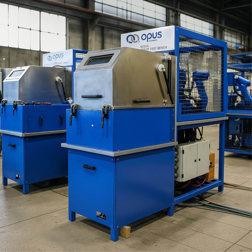 Banco prova di durata per pompe opus automazione, con struttura rinforzata e sistema di test automatizzato