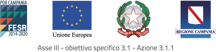 Stringa di loghi per il progetto FESR con Logo Fesr, Logo UE, Logo Ministero Italiano, Logo regione Campania