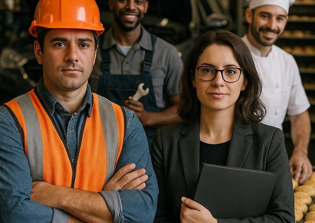 Professionisti dei settori industriali, alimentari e meccanici in azienda