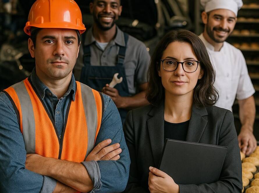 Professionisti dei settori industriali, alimentari e meccanici in azienda