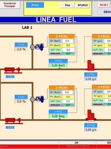 Interfaccia SCADA linea fuel per banco prova test su bruciatori