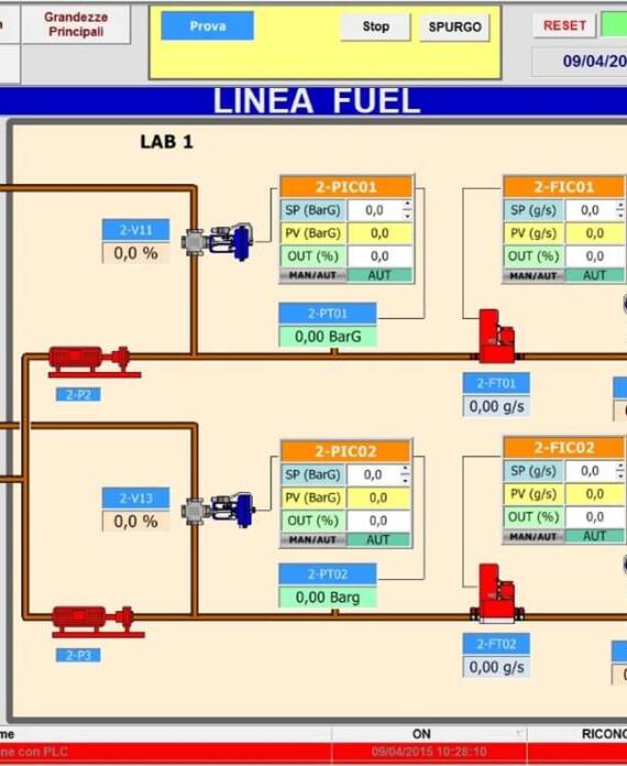 Interfaccia SCADA linea fuel per banco prova test su bruciatori